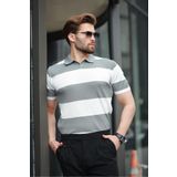 Madmext Beyaz Polo Yaka Çizgili Erkek Triko Tişört E7411