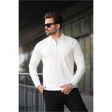 Madmext Beyaz Polo Yaka Fermuarlı Erkek Kazak E7427,Beyaz 2XL