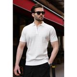 Madmext Beyaz Polo Yaka Slim Fit Triko Erkek Tişört E7465 - XL