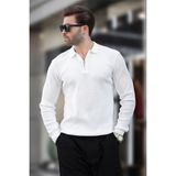 Madmext Beyaz Polo Yaka Uzun Kollu Erkek Kazak Klasik Stil Orta Kalınlık