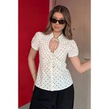 Madmext Beyaz Puantiyeli Bağlama Detaylı Poplin Gömlek MG2870