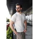Madmext Beyaz Slim Fit Polo Yaka Triko Erkek Tişört E7491 - XL