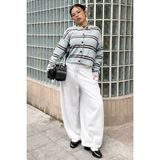 Madmext Beyaz Stoperli Barrel Fit Şardonlu Kadın Eşofman Altı MG2687 - XL