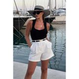 Madmext Beyaz Yüksek Bel Wed Leg Pileli Kadın Mini Şort Mg2537,Beyaz M
