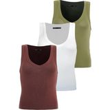 Madmext Beyaz/açık Yeşil/kahverengi Derin V Yaka %100 Pamuklu Basic Kadın Atlet MG2405 - Beyaz - Açık Yeşil - Kahverengi - XL