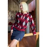 Madmext Bordo Baklava Desenli Bisiklet Yaka Kadın Hırka Mg2496