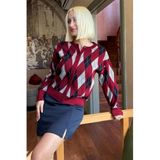 Madmext Bordo Baklava Desenli Bisiklet Yaka Kadın Hırka Mg2496,Bordo M
