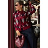 Madmext Bordo Baklava Desenli Polo Yaka Kadın Hırka Mg2478,Bordo M