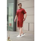 Madmext Bordo Baskılı %100 Pamuklu Erkek Şort Tişört Takım E7312