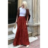 Madmext Bordo Beli Lastikli Buruşuk Mikro Uzun Kadın Etek Mg2155,Bordo M