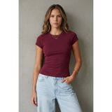 Madmext Bordo Bisiklet Yaka Basic Kadın T-shirt Mg2479