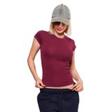 Madmext Bordo Bisiklet Yaka Basic Kadın T-Shirt Mg2479,Bordo L