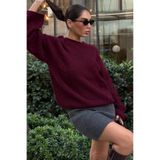 Madmext Bordo Bisiklet Yaka Örgü Desen Kadın Triko Kazak Mg2601,Bordo Standart