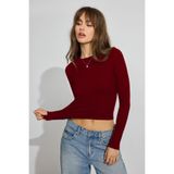 Madmext Bordo Bisiklet Yaka Slim Fit Kadın Body Mg2564,Bordo S