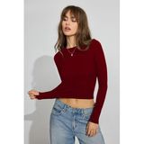 Madmext Bordo Bisiklet Yaka Slim Fit Kadın Body Mg2564,Bordo XL