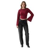 Madmext Bordo Bisiklet Yaka Yanları Büzgülü Geniş Kollu Kadın Bluz Mg2628,Bordo S