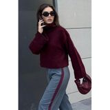 Madmext Bordo Boğazlı Kadın Triko Kazak Mg2255,Bordo M