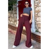 Madmext Bordo Bol Paça Müslin Kadın Pantolon Mg1980,Bordo XL