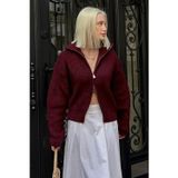 Madmext Bordo Çift Fermuarlı Kadın Triko Hırka Mg2532