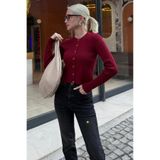 Madmext Bordo Çıt Kapamalı Triko Kadın Hırka Mg2579,Bordo M