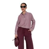 Madmext Bordo Çizgili Kadın Gömlek Mg2410,Bordo M