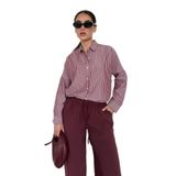 Madmext Bordo Çizgili Kadın Gömlek Mg2410,Bordo S
