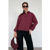 Madmext Bordo Çizgili Oversize Kadın Gömlek MG2093