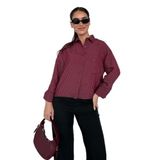 Madmext Bordo Çizgili Oversize Kadın Gömlek Mg2093,Bordo M