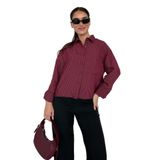 Madmext Bordo Çizgili Oversize Kadın Gömlek Mg2093,Bordo S