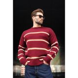 Madmext Bordo Çizgili Triko Erkek Kazak E7457 - XL