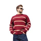 Madmext Bordo Çizgili Triko Erkek Kazak E7457,Bordo M