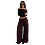 Madmext Bordo Dökümlü Cepli Krep Kumaş Wide Leg Pantolon Mg2668,Bordo M