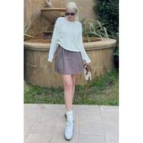 Madmext Bordo Ekose Desen Kadın Pileli Etek MG2248