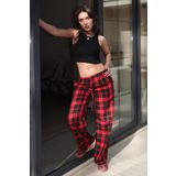 Madmext Bordo Ekoseli Kadın Pantolon Mg2401