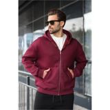 Madmext Bordo Fermuarlı Kapüşonlu Erkek Hırka E7174,Bordo L
