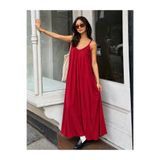 Madmext Bordo Halter Yaka Askılı Uzun Basic Kadın Elbise MG2163