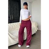 Madmext Bordo Kadın Eşofman Altı Düz Pamuk Polyester Uzun Bol Paça Regular Kalıp Günlük Stil - 2XL