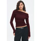 Madmext Bordo Kadın Off Shoulder Uzun Kollu Bluz MG2567