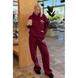 Madmext Bordo Kapüşonlu Baskılı Kadın Eşofman Takımı Mg2524,Bordo L