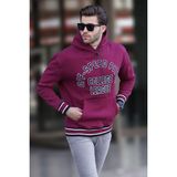 Madmext Bordo Kapüşonlu Cep Detaylı Baskılı Erkek Sweatshirt 7068