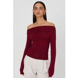 Madmext Bordo Kayık Yaka Büzgülü Kadın Bluz MG2050