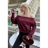 Madmext Bordo Kayık Yaka Kadın Sweatshirt Mg2239,Bordo S
