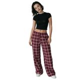 Madmext Bordo Lastikli Bel Geniş Paça Ekose Pantolon Mg2658,Bordo L