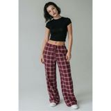 Madmext Bordo Lastikli Bel Geniş Paça Ekose Pantolon Mg2658,Bordo XL