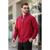 Madmext Bordo Mavisi Uzun Kollu Oversize Erkek Gömlek 6735,Bordo L