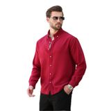 Madmext Bordo Mavisi Uzun Kollu Oversize Erkek Gömlek 6735,Bordo XL