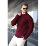 Madmext Bordo Örgü Desenli Triko Erkek Kazak E7425,Bordo S