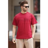 Madmext Bordo Oversize Bisiklet Yaka Baskılı Erkek Tişört 7018