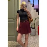 Madmext Bordo Pileli Kadın Mini Şort Etek Mg2402