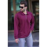 Madmext Bordo Polo Yaka Fermuarlı Uzun Kollu Erkek Sweatshirt 7057